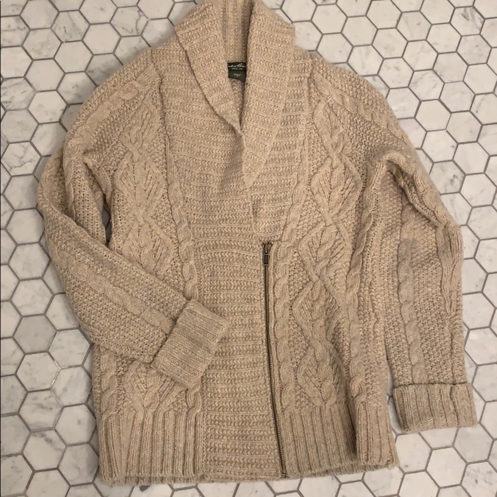 Oatmeal Eddie Bauer shawl collar wrap cardigan